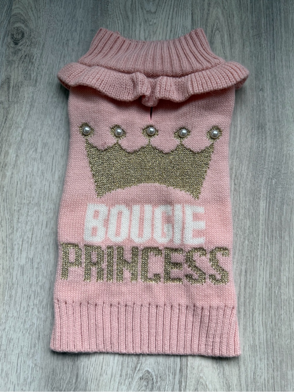 Bougie Princess Pink - Knit Dog / Pet Sweater w/ Gold Crown Detail - size Small